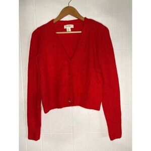 Red cardigan with gold heart buttons Valentines Day